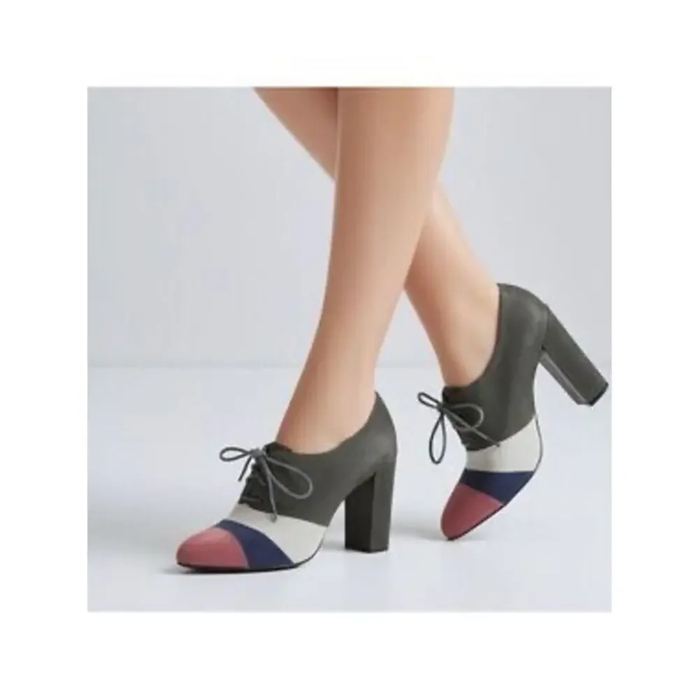 Tory Burch Stella Oxford Pumps Size 8.5 Color Block Suede Chunky Heel Lace Up